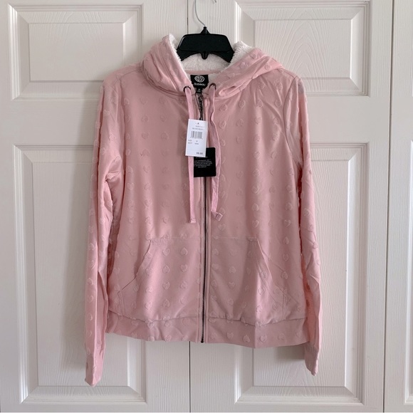 Bobeau Blush Hearts Zip Up Hooded Jacquard Jacket - Picture 8 of 8